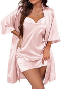 Ekouaer Women's Satin Robe Set Nightgown with Robes Silk Pajama Set 2 Pieces Lingerie Cowl Neck Cami Sleepwear Sets