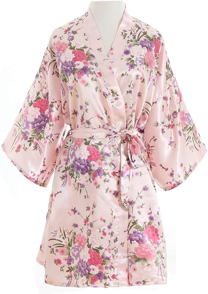 Women's Satin Robes Floral Bridesmaid Robes Short Silk Kimonos Sleepwear