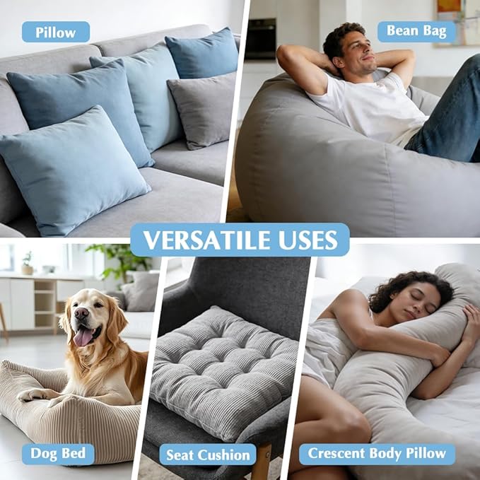 5lbs Pillow Stuffing, Shredded Memory Foam and Polyfill Filling, Adjustable Bean Bag Filler Replacement for Couch Cushion, Comfortable Support for Kids Sleep