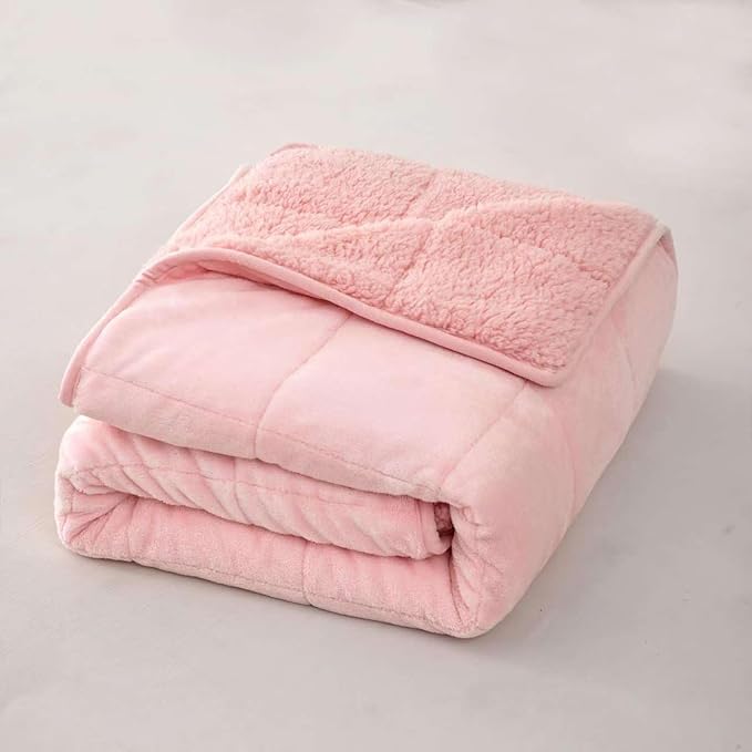 Sherpa 10lb Weighted Blanket for Adult, Both Sides Reversible Velvet Soft Plush Weighted Heavy Blanket for All Season Pink 48in*72in