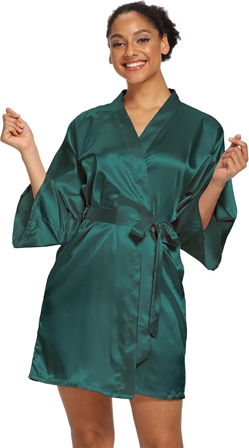 Women's Satin Robes Floral Bridesmaid Robes Short Silk Kimonos Sleepwear