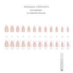 Hypnaughty 24 Pcs Modern White French Coffin Press On Nails with Design and Glue Medium Long Glue on Nails Nude Color False Nails (Modern White French)