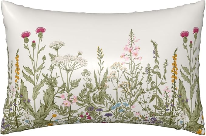 Silk Like Pillowcase for Hair and Skin Herbs and Wildflowers 1 Pack Satin Pillowcase with Hidden Zipper Soft Breathable Smooth Cooling Pillow Cover Queen Size for Bedroom Sofa 20”x30”