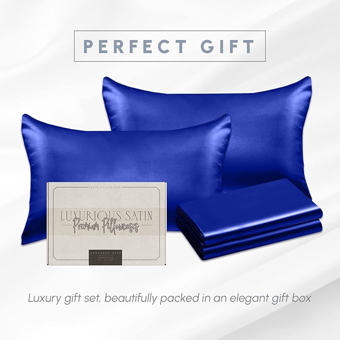 Elegant Comfort 4-Pack Standard/Queen Satin Pillowcase Set with Hidden Zipper Closure, Silky Smooth for Hair and Skin Care, Royal Blue