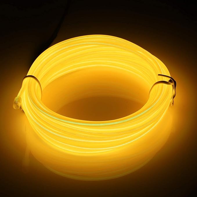 JIGUOOR USB Rechargeable EL Wire 32.8ft/10m (5mx2) Bright Neon Light Strip 360° Illumination Neon Tube Rope Lights for DIY, Festival, Party Decoration, Halloween, Chrismas (32.8ft/10M, Yellow)