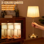 Deogos Cordless Table Lamp Gold with Dimmer, 4000mAH Battery Operated Lamp Rechargeable, 3 Color Temperature Touch Control Fabric Desk Light for Dining Room, Bedroom, Bar, Patio, Counter, Restaurant