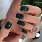 Modelones Dark Green Press on Nails, Short Square Fake Nails, Reusable Nail Kit with Nail Glue Adhesive Tabs Mini Nail File, Nails Press Ons 32Pcs 16Sizes, Women Girl Gift