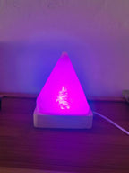 USB Rainbow Gradient Himalayan Salt lamp, Solid Wood Base Atmosphere Decoration Pyramids Salt Light with Remote Control, Natural Crystal Stone Bedside Night lamp, Handmade Crafts.