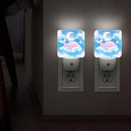 Whale Night Lights Plug Into Wall, Cute Playful Moon Stars Summer Peach Energy Saving Automatic Led Night Lights for Bedroom Bathroom Hallway Kitchen Decor 2pcs