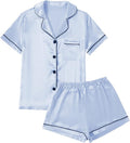LYANER Women's Silky Satin Pajamas Set Short Sleeve Button Down Shirt With Shorts Pjs Set Sleepwear