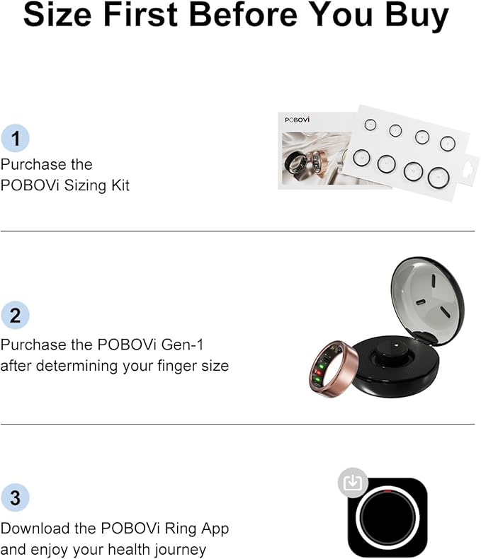 POBOVi Smart Ring for Women Men- Sleep/Fitness/Stress/Heart Rate Tracker- Menstrual Records - 5 Days Battery Life - Wireless Charging - No APP Subscription - iOS & Android Compatible(Rosegold,Size 7)