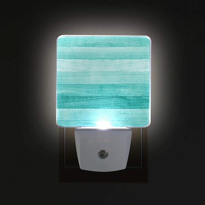 Plug in Night Light Lamp, Teal Turquoise Green Wood Dusk to Dawn Sensor LED Nightlight Smart Automatically Lights Bedroom, Bathroom, Kitchen, Hallway, Stairs, Energy