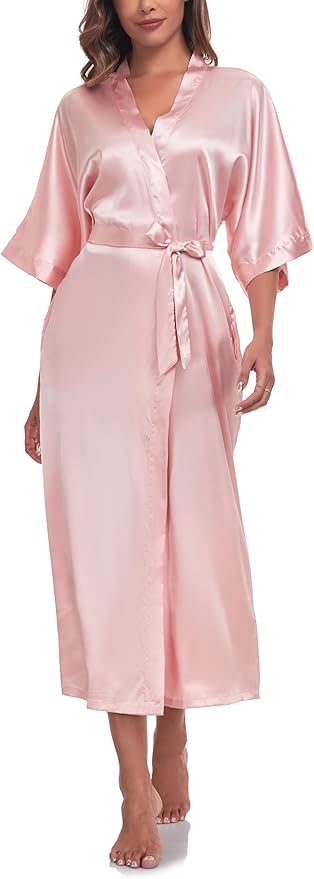 Womens Long Silky Robe Satin Kimono Robes Silk Bathrobe for Wedding Party Full Length Dressing Gown