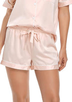 Serenedelicacy Women's Satin Pajama Set 2-Piece Sleepwear Loungewear Button Down Short Sleeve Silky PJ Set