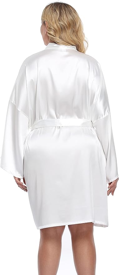 Women's Plus Size Short Silky Bathrobes Satin Kimono Robes Bride Bridesmaid Loungewear Soft Nightgown