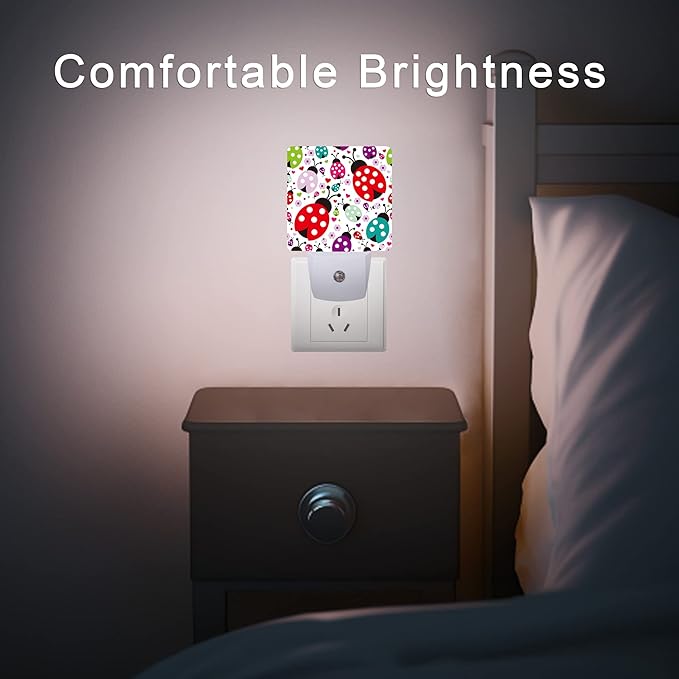 Ladybug Night Light,Cartoon Cute Ladybugs Plug in Night Lights Auto LED Lamp Energy Saving Square Lights for Boys Girls Men Women Gifts