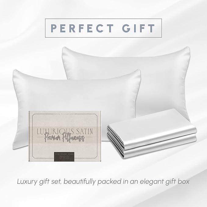 Elegant Comfort 4-Pack White Standard/Queen Viscose Satin Pillowcase Set with Hidden Zipper Closure, 20" x 30"