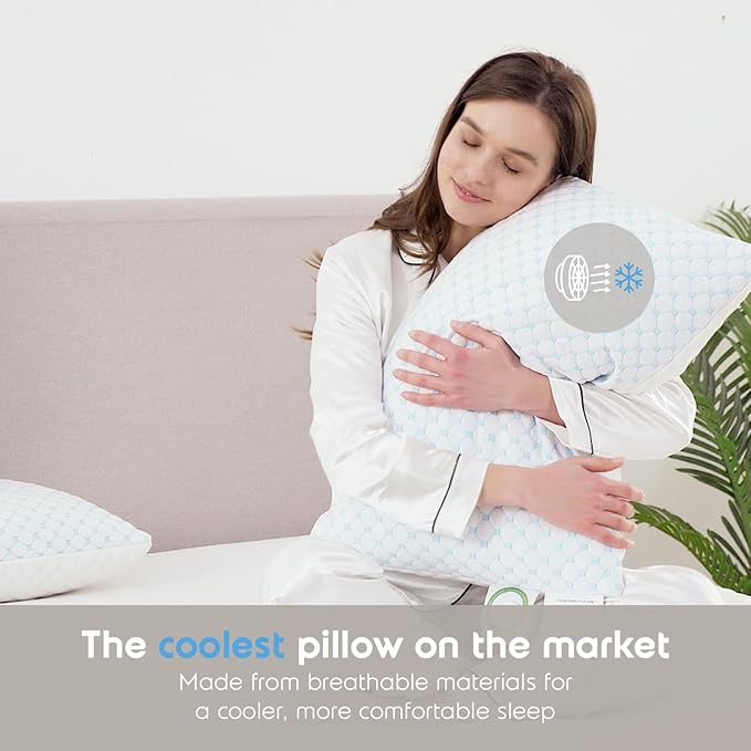 Nestl Cooling Pillow for Sleeping 1 Pack, Luxury Shredded Memory Foam Pillows Standard Size, Adjustable Cold Gel Pillows for Hot Sleepers Supportive Cool Pillow for Side Back Stomach Sleepers