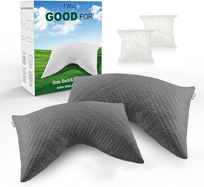 CHxxy Side Sleeper Pillow for Neck and Shoulder Reilef, Ergonomic Design Medium Firm Pillow, 2 Packs Bed Pillows for Sleeping, Cross Cut Memory Foam Pillows for Back, Stomach and Side Sleepers