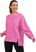 Nirovien Womens Oversized Crewneck Sweatshirt Side Slit Long Sleeve Pullover Slouchy Fit Tops