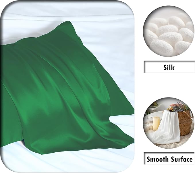 Mulberry Silk Pillowcase for Hair and Skin Pillow Case with Hidden Zipper Soft Breathable Smooth Cooling Silk Pillow Covers for Sleeping (Olive Green, King,1Pcs)