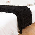 Wttfc Chunky Knit Throw Blanket, Handmade Soft Chenille Yarn Throw Blanket, Thick Cable Knitted Blankets, Large Rope Knot Crochet Blankets for Couch Sofa Bed Home Decor,Black,100x200cm