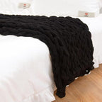 Wttfc Chunky Knit Throw Blanket, Handmade Soft Chenille Yarn Throw Blanket, Thick Cable Knitted Blankets, Large Rope Knot Crochet Blankets for Couch Sofa Bed Home Decor,Black,100x200cm