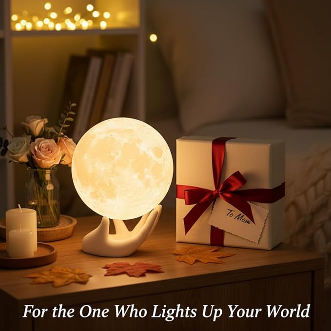 Mydethun 3.5 Inch 3D Moon Lamp – Birthday Gifts for Women, Mood Lighting w/Ceramic Base, White Elephant Gifts for Teenage Girls, White/Yellow Touch-Dimmable LED Night Light for Kids Room