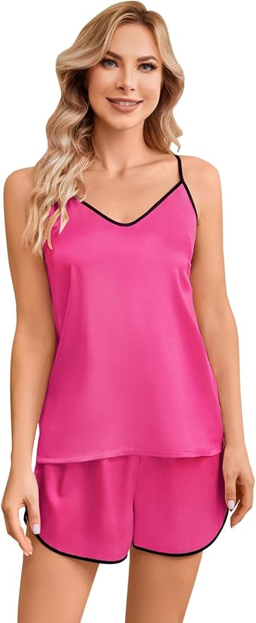 Girls & Women Silk Pajamas Set Satin Camisole Sleepwear 2 Piece Pjs, 3 Years - Women XXL