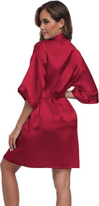 Women's Short Satin Robes Silky Bathrobe Bridesmaid Sleepwear for Wedding Party Getting Ready Solid Color