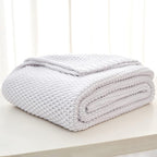 Chunky Cable Knit Throw Blanket Lightweight White 100% Organic Cotton Blanket for Sofa Couch Bed Baby Nursery, Rustic Shabby Chic Modern Farmhouse, Pure White 60” x 80” Give Laundering Bag