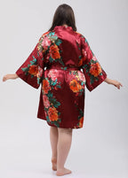 QXQTER Peony Floral Silky Satin Robe Wedding Bridal Party Bride Bridesmaid Robes for Women Dressing Gown Kimono Robe
