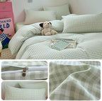 Nayoroom Green Gingham Duvet Cover Queen Size Plaid Checkered Duvet Cover Girls Dorm Bedding Set 3 Pieces Soft Lightweight Washed Microfiber Farmhouse Bedding with Pillowcases