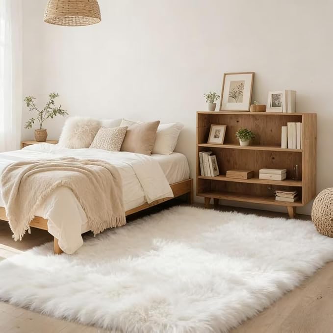8x10 Area Rug Fluffy Shaggy Ultra Soft Faux Fur Non-Slip Machine Washable Carpet for Bedroom, Living Room, Nursery & Dorm Cozy Home Decor