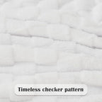 NEWCOSPLAY Super Soft King Blanket White Premium Silky Flannel Fleece 3D Checkered Lightweight Bed Blanket All Season Use (White Checkered, King(90"x110"))