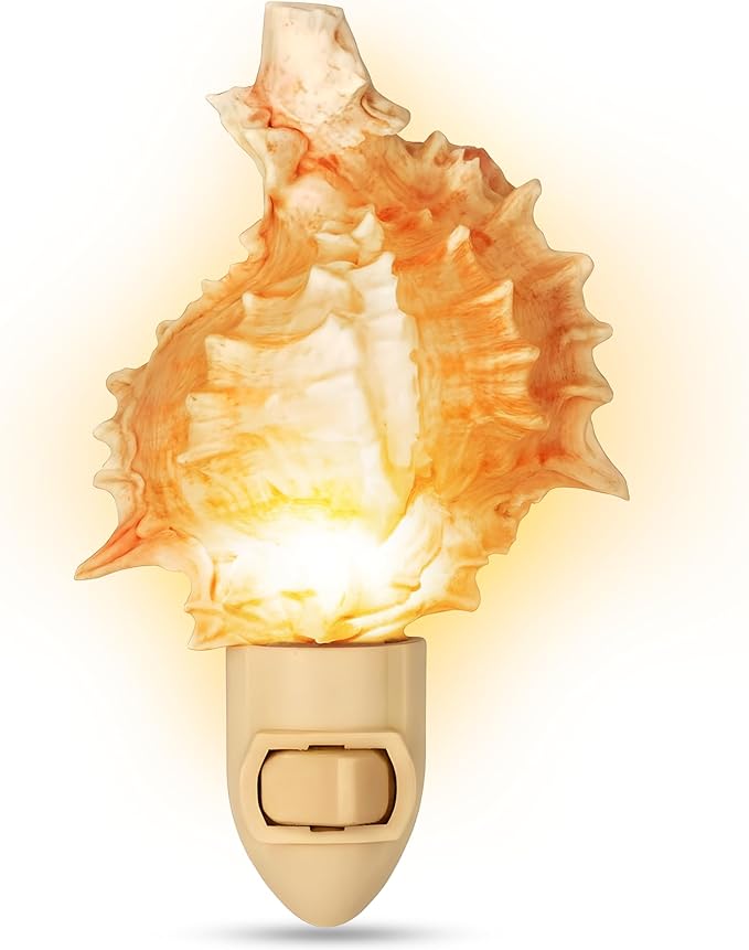 Nautical Crush Trading Seashell Night Light – Beach Night Light with Pink Murex – Shell Light for Bathroom – Sea Shell Lamp – Seashell Lamp Plug Into Wall