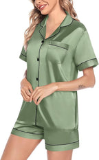 SWOMOG Satin Matching Pajamas Sets Couple Silk Button Down Nightwear Women & Men Short Sleeve Sleepwear 2 Pieces Loungewear