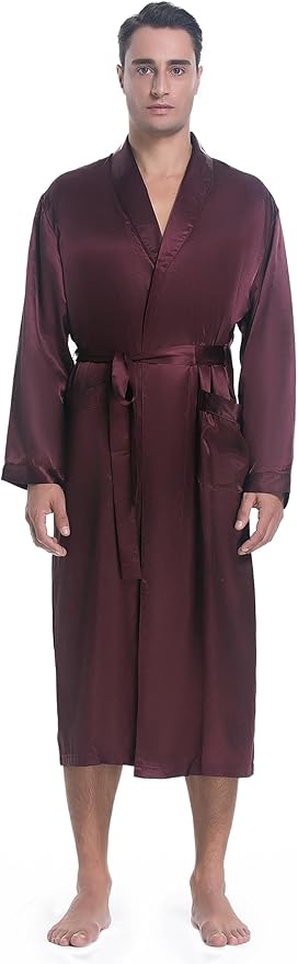 Lavenderi Mens Silky Satin Lounge Robe, Long Lightweight Sleepwear