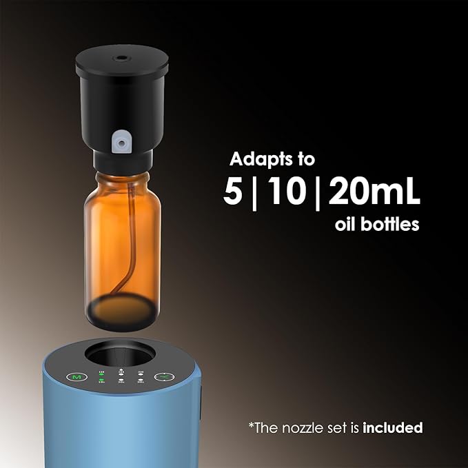 Waterless Essential Oil Diffuser, Battery Powered Mini Scent Air Machine, Aromatherapy Mist Diffuser for Home Room Car Office (Blue Aluminum Alloy)