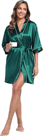 Women Satin Robes Short Silk Kimono Robe Lightweight Bridal Party Robes Bride Bridesmaids Ladies Loungewear Sleepwear