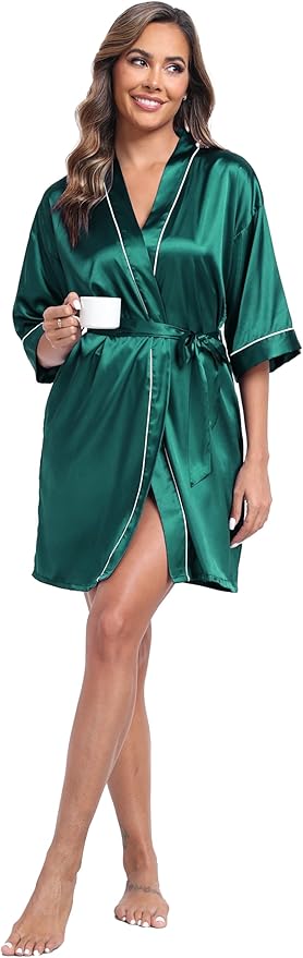 Women Satin Robes Short Silk Kimono Robe Lightweight Bridal Party Robes Bride Bridesmaids Ladies Loungewear Sleepwear