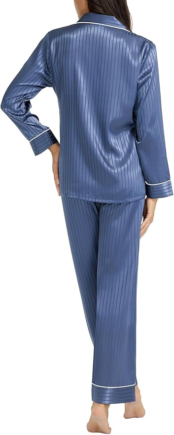 Lonxu Silk Satin Womens Pajama Sets Button Down Sleepwear Loungewear XS~3XL