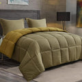 HIG 3pc Dark Olive King Size Comforter Set - All Season Reversible Down Alternative Comforter with Two Shams - Quilted Duvet Insert with Corner Tabs - Box Stitched Blanket - Breathable, Soft, Fluffy