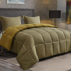 HIG 3pc Dark Olive King Size Comforter Set - All Season Reversible Down Alternative Comforter with Two Shams - Quilted Duvet Insert with Corner Tabs - Box Stitched Blanket - Breathable, Soft, Fluffy