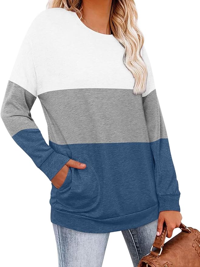 Magritta Women's Long Sleeve Leopard Color Block Tunic Comfy Crewneck T Shirt Tops Black XL
