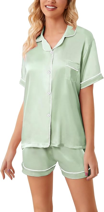 Girls & Womens Satin Pajamas Set, Silk Button-Down Sleepwear 2 Piece Nightwear, 3 Years - Women XXL