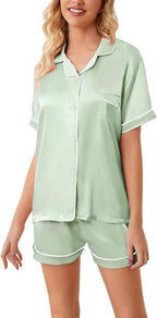 Girls & Womens Satin Pajamas Set, Silk Button-Down Sleepwear 2 Piece Nightwear, 3 Years - Women XXL