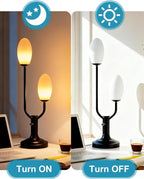 Lightdot Mid Century Modern Table Lamp Vintage Black Dimmable Plug in Small Bedside Lamps with Oval Shade Cute Desk Lamp Nightstand Reading Light for Bedroom Office Living Room