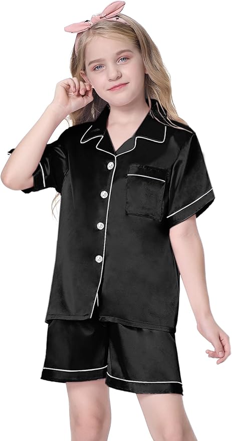 Girls & Womens Satin Pajamas Set, Silk Button-Down Sleepwear 2 Piece Nightwear, 3 Years - Women XXL