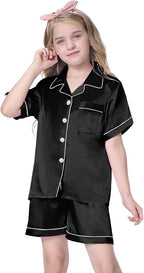 Girls & Womens Satin Pajamas Set, Silk Button-Down Sleepwear 2 Piece Nightwear, 3 Years - Women XXL